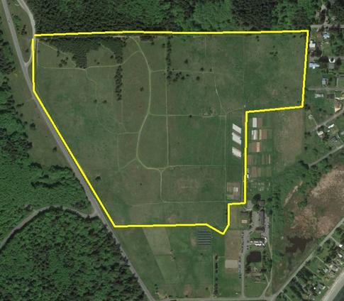 An aerial view of the Greenbank Farm hiking trails and park boundaries in.