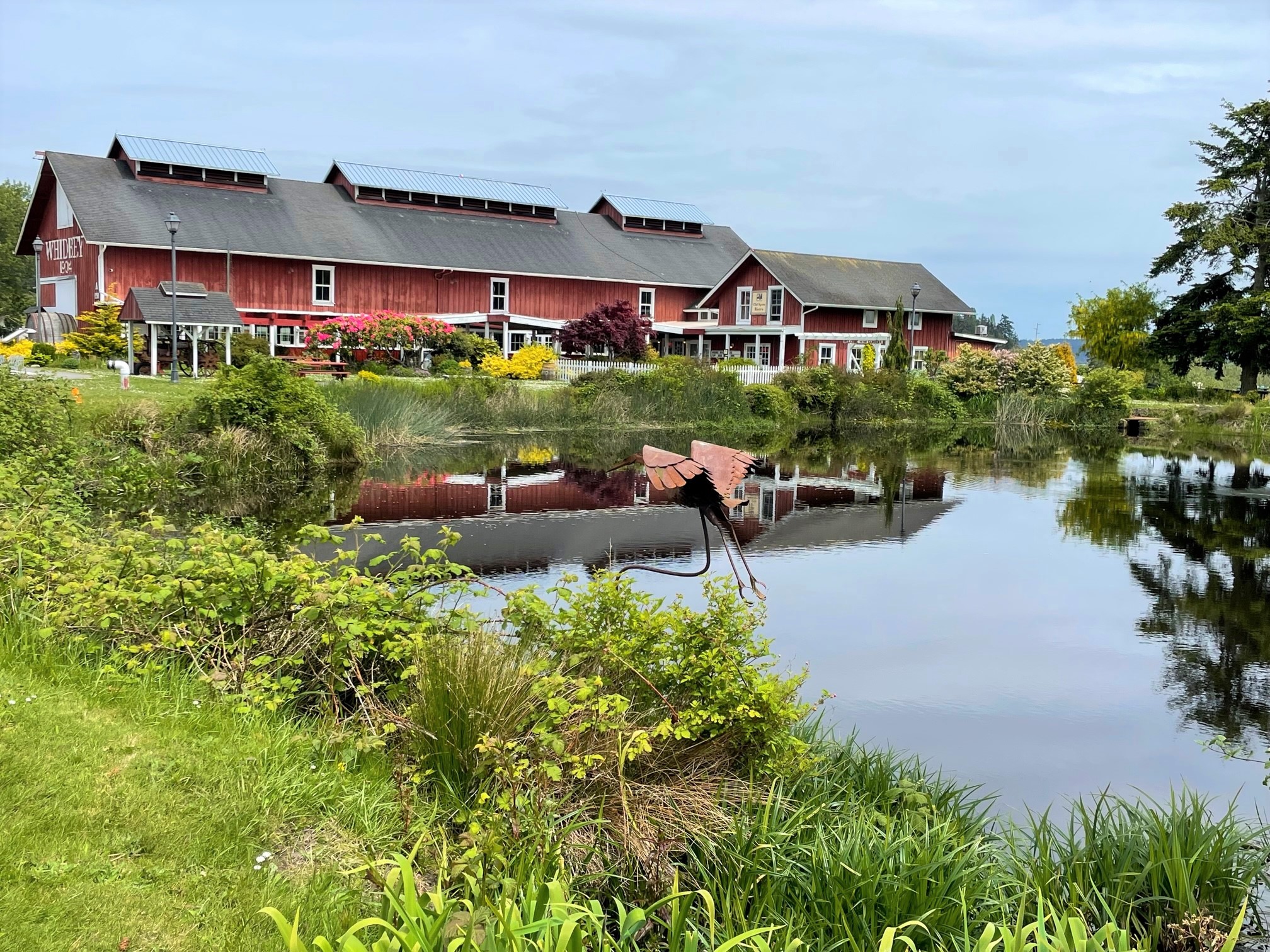 The Greenbank Farm and nearby pond pictured on a warm day. 